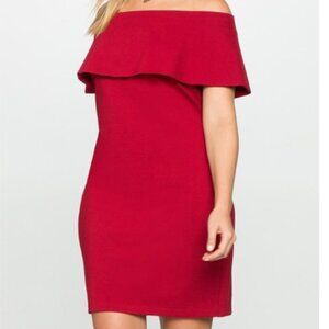 Lemondrop Red Off Shoulder Ruffle Flounce Stretch Valentine's Day Mini Dress L